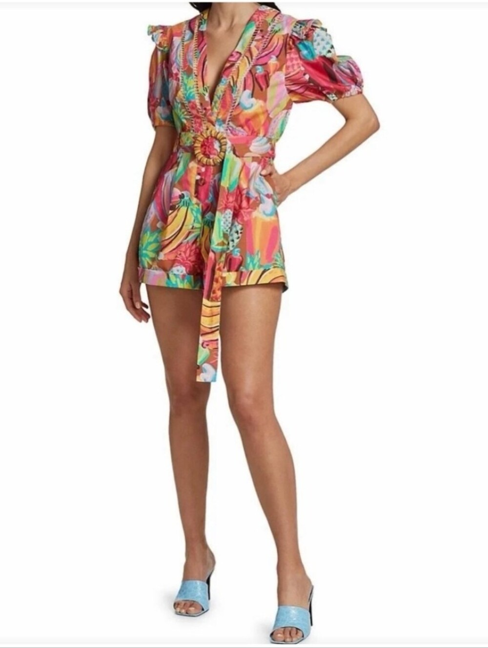 $200 NWOT FARM RIO Tropical Fruit Pineapple Banana Salad Beaded Belt Romper S
